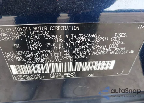 2007 Toyota Rav4 Limited z USA, uszkodzony, nr VIN JTMBK31V075020387